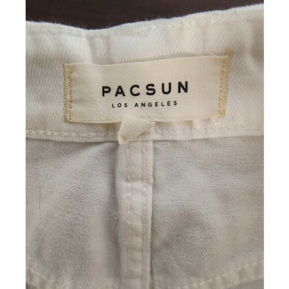 PacSun Embroidered Mini Skirt Women's Size 26 White Denim Fringe Hem Zip Front - Picture 2 of 16